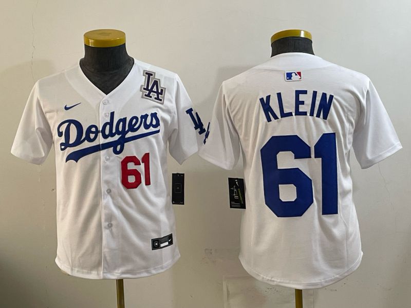 Youth 2025 Nike Los Angeles Dodgers #61 Klein White Game MLB Jersey 05